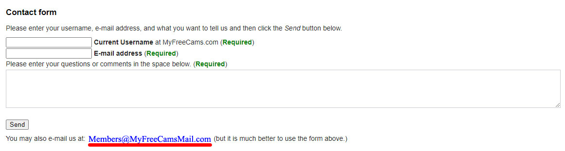 MyFreeCams - Contact by email