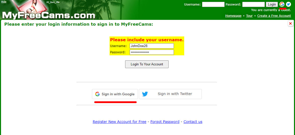 MyFreeCams - Log in account with gmail