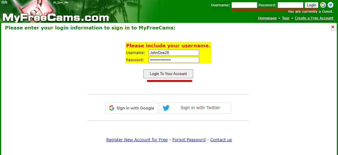 MyFreeCams - How to log in account