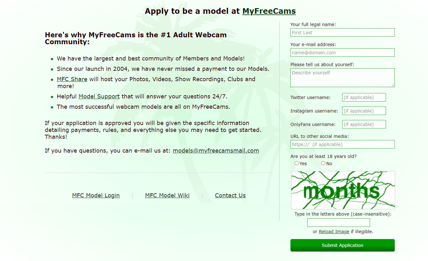 MyFreeCams Model account